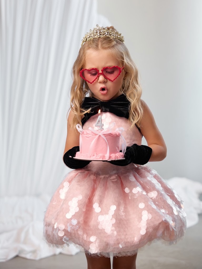 Toddler Girl Tulle Party Dress - Robe d'anniversaire rose à paillettes et